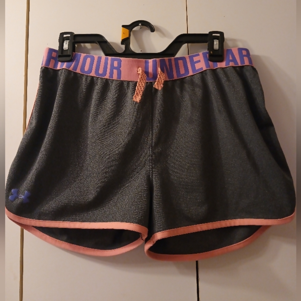 Under Armour Charcoal and Pink Athletic Shorts YXL Great Condition!